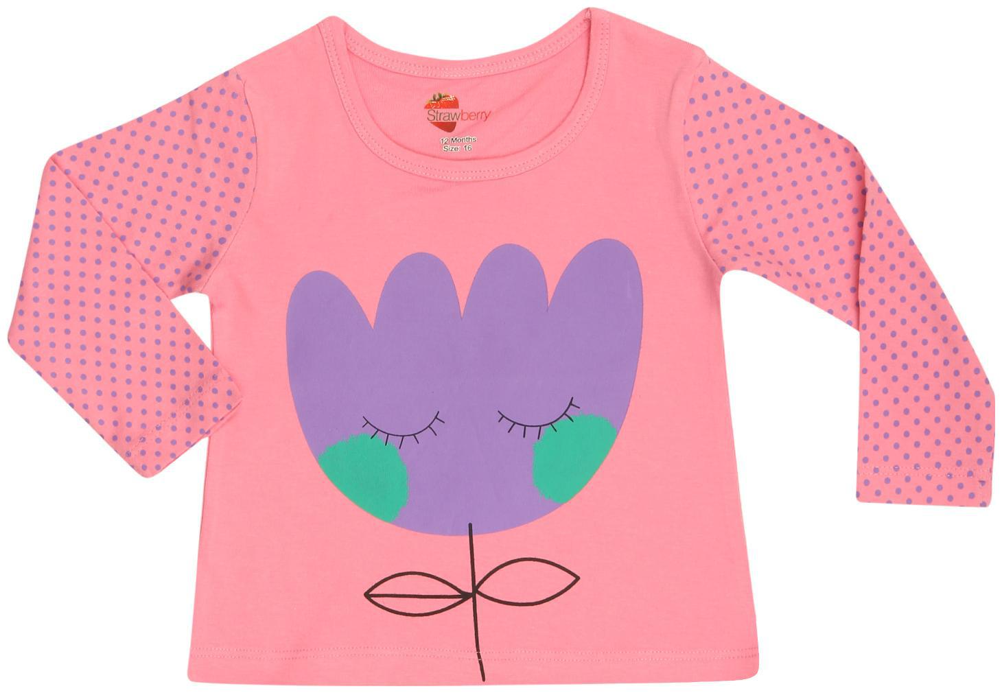 

Strawberry Cotton Printed T shirt for Baby Girl - Pink