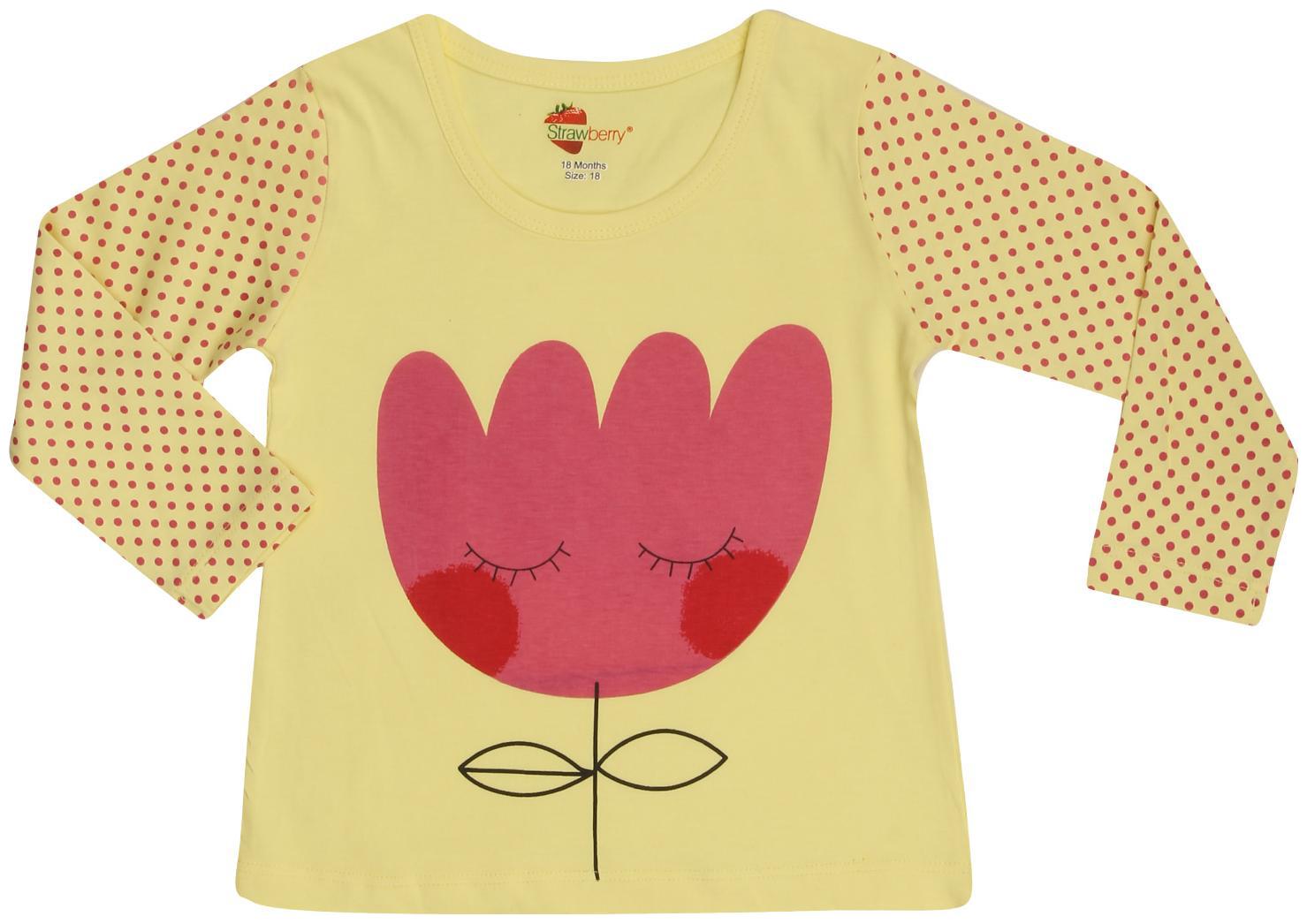 

Strawberry Cotton Printed T shirt for Baby Girl - Yellow