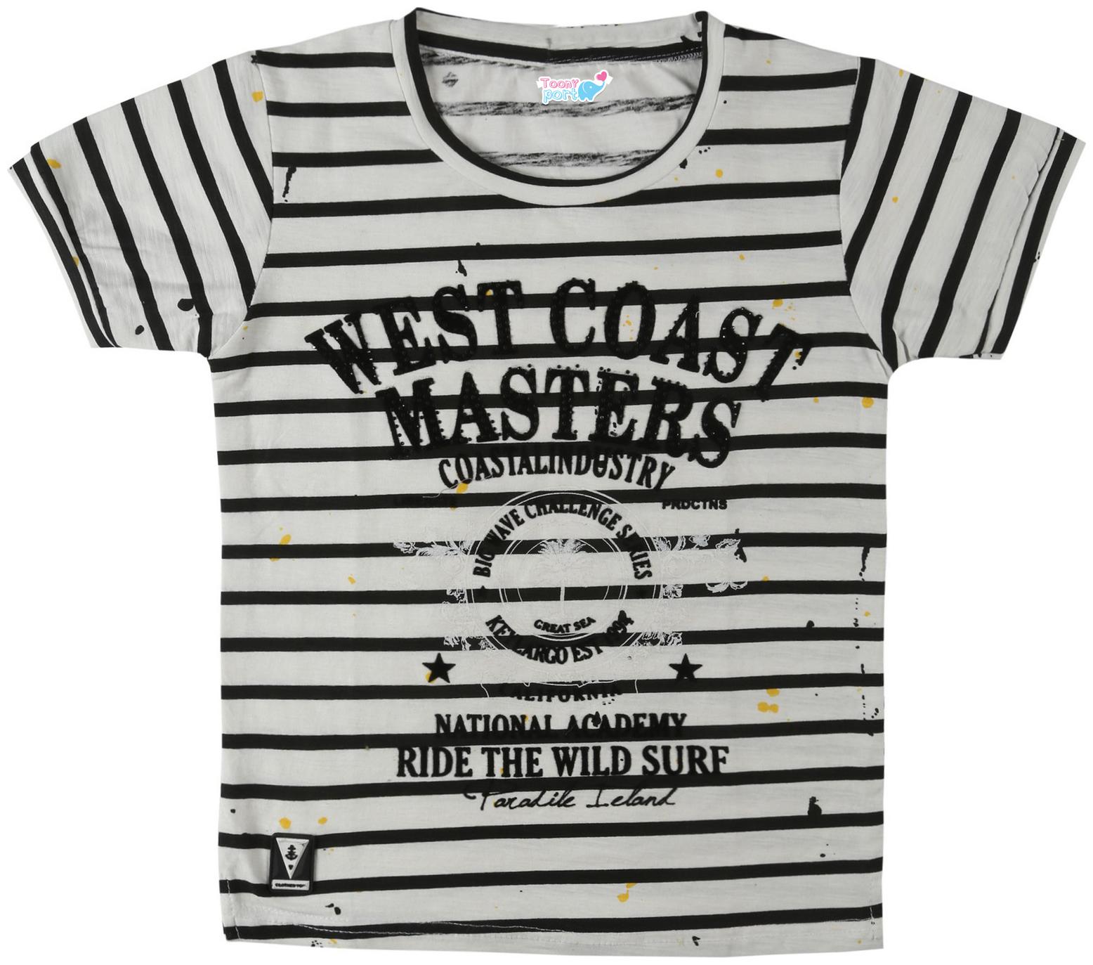 

TOONYPORT Cotton Striped T shirt for Baby Boy - White