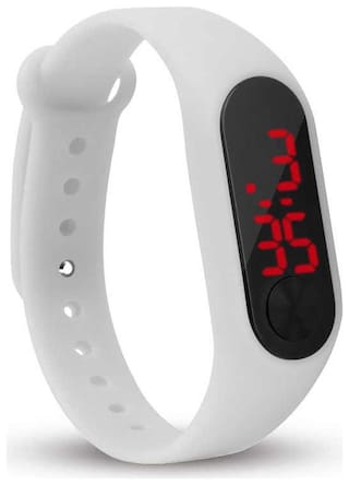 sukavi kids casual running sports wrist watch rubber band led digital display watch white color