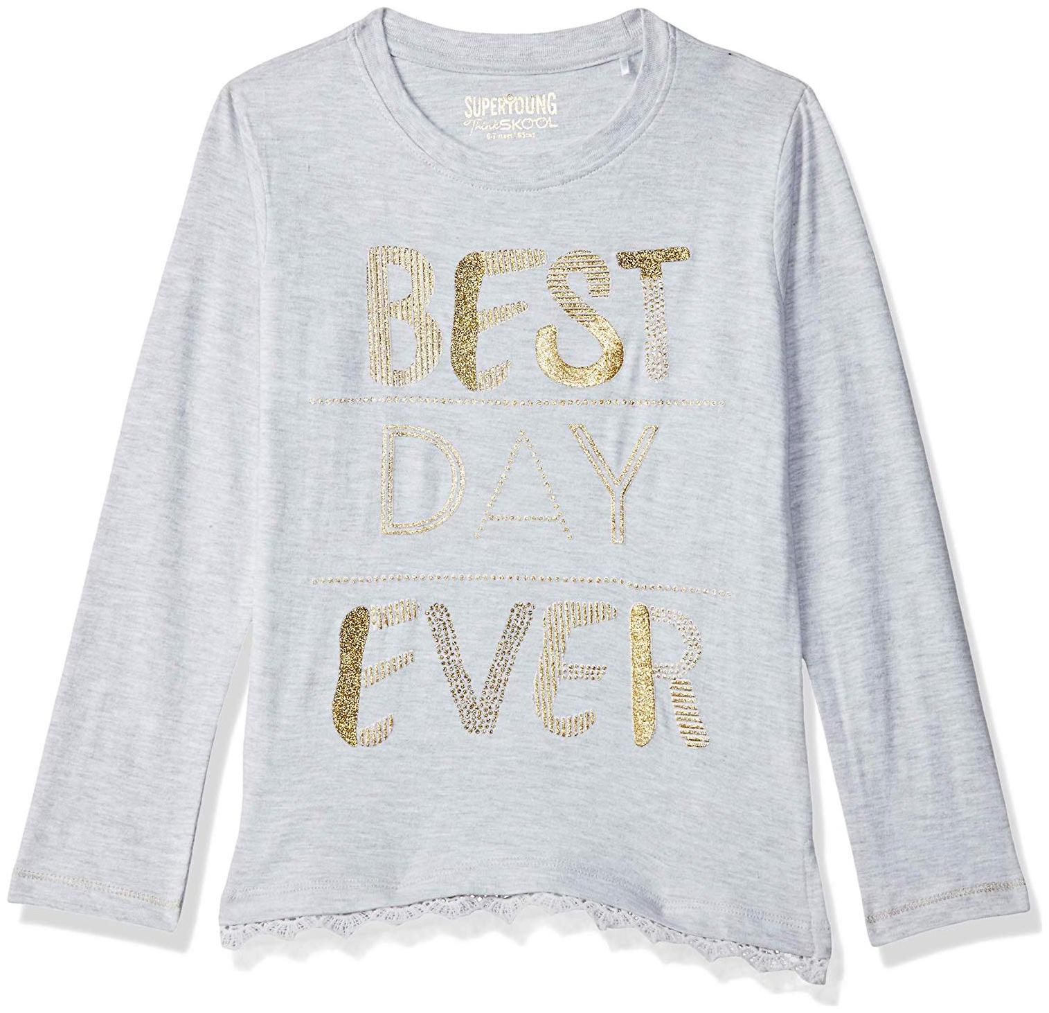 

SUPERYOUNG Girl Cotton Embellished T shirt - Grey