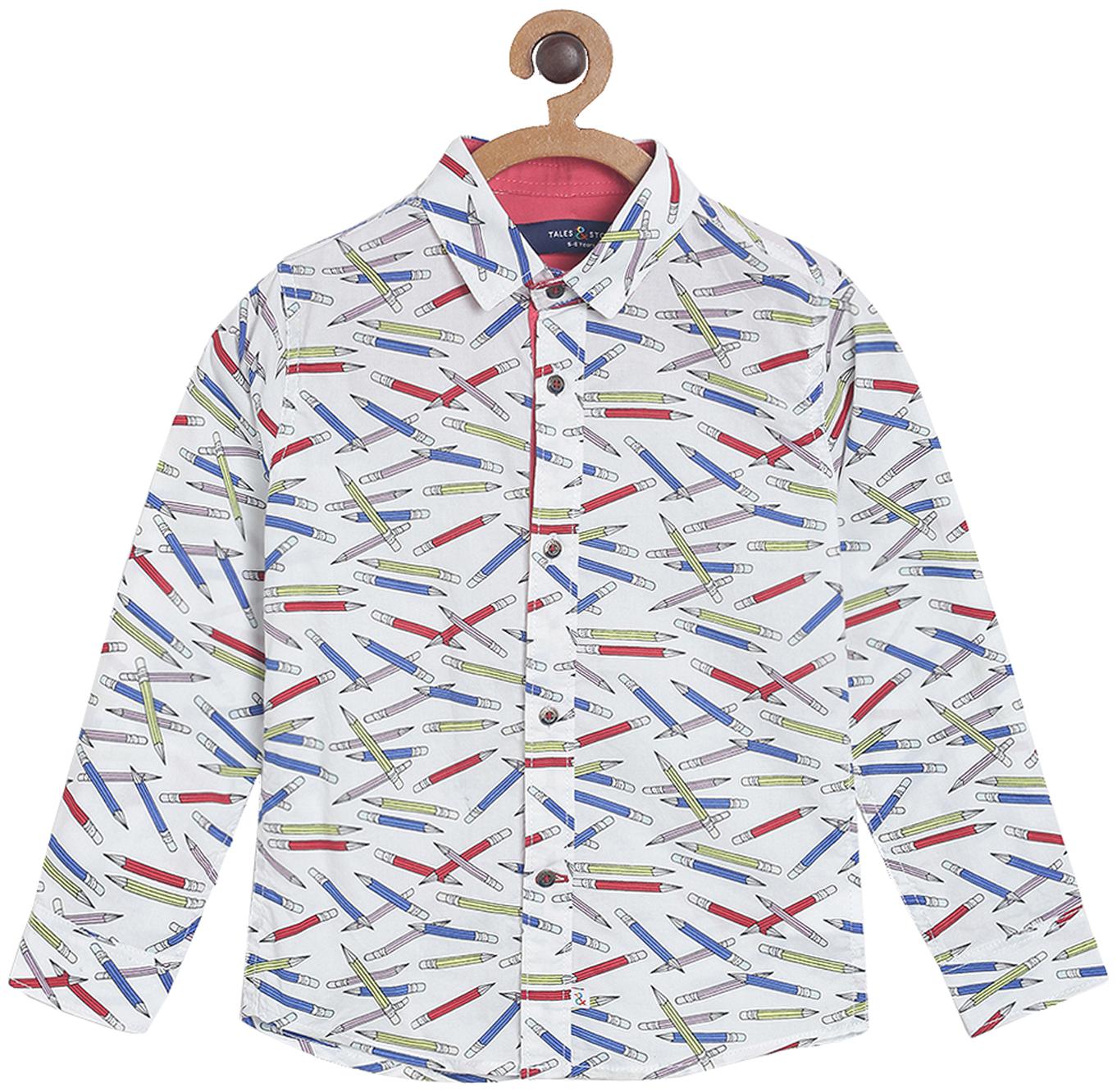 

Tales Stories Boy Cotton Printed Shirt White