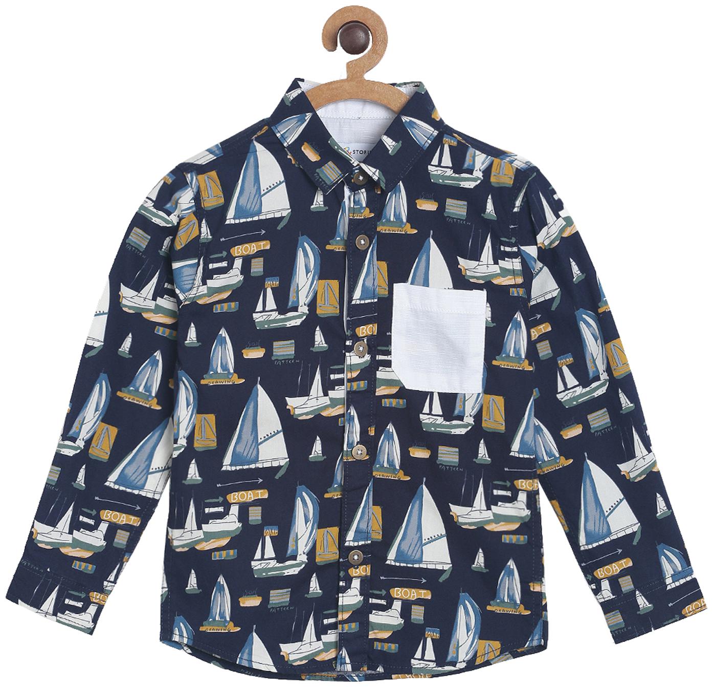 

Tales Stories Boy Cotton Printed Shirt Blue