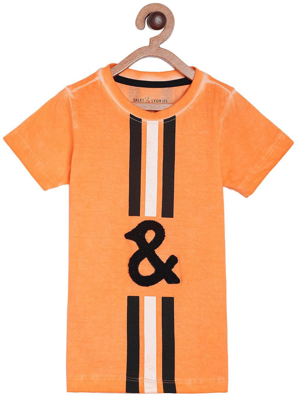 

Tales Stories Cotton Striped T shirt for Baby Boy - Orange