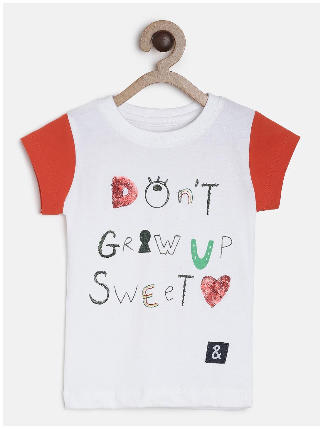 

Tales Stories Cotton Self design T shirt for Baby Girl - White