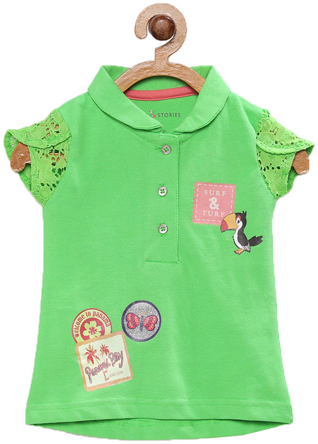 

Tales Stories Girl Cotton Printed T shirt - Green