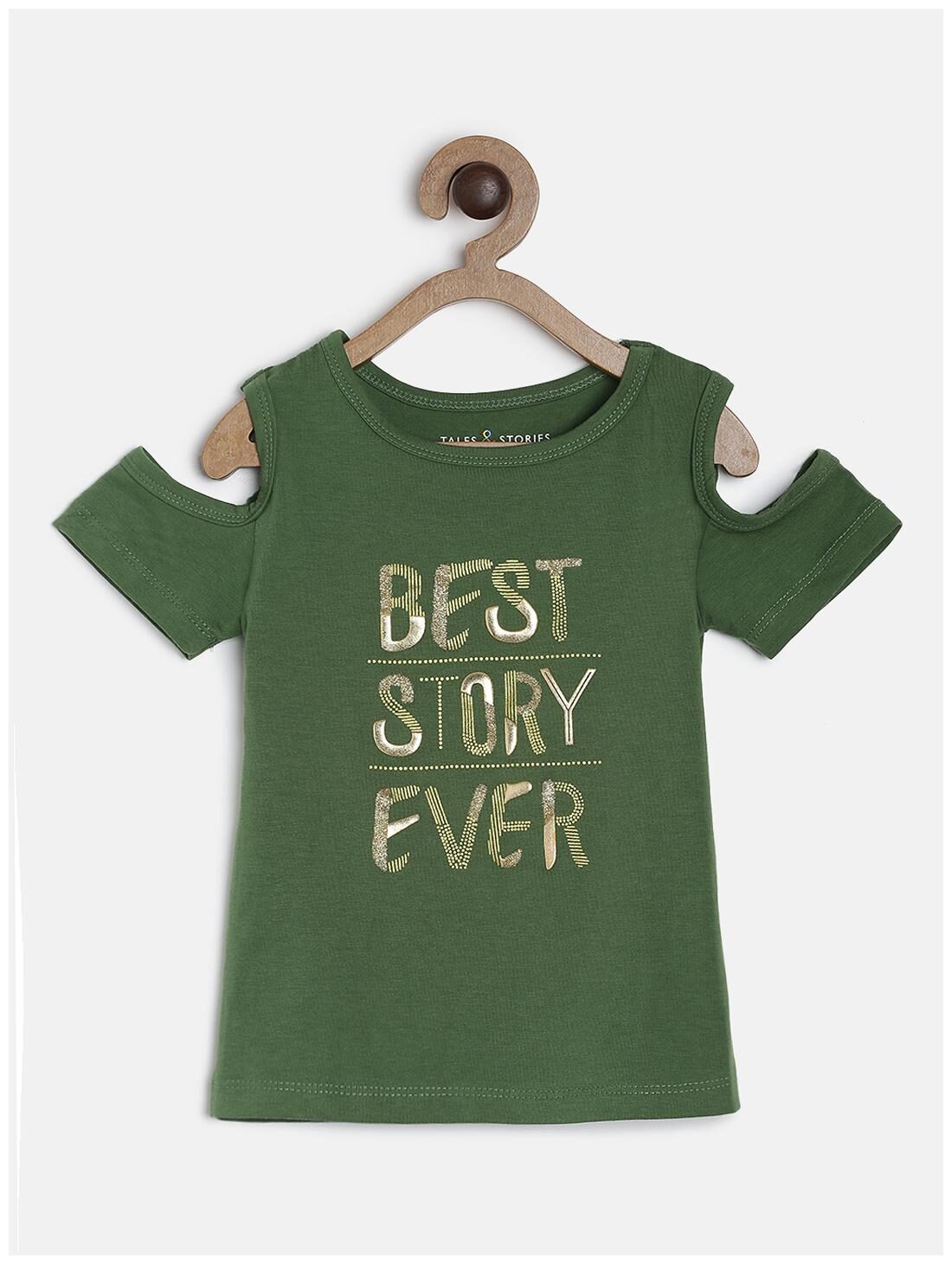 

Tales Stories Girl Cotton Printed T shirt - Green