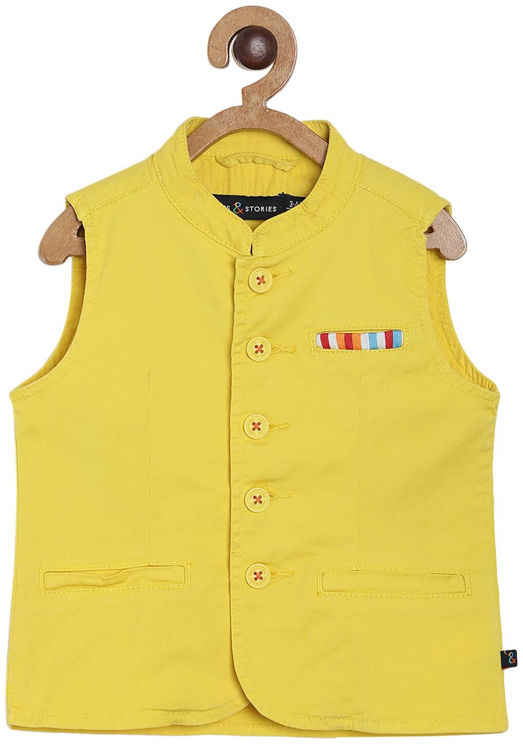 

Tales Stories Boy Cotton Solid Ethnic jacket - Yellow