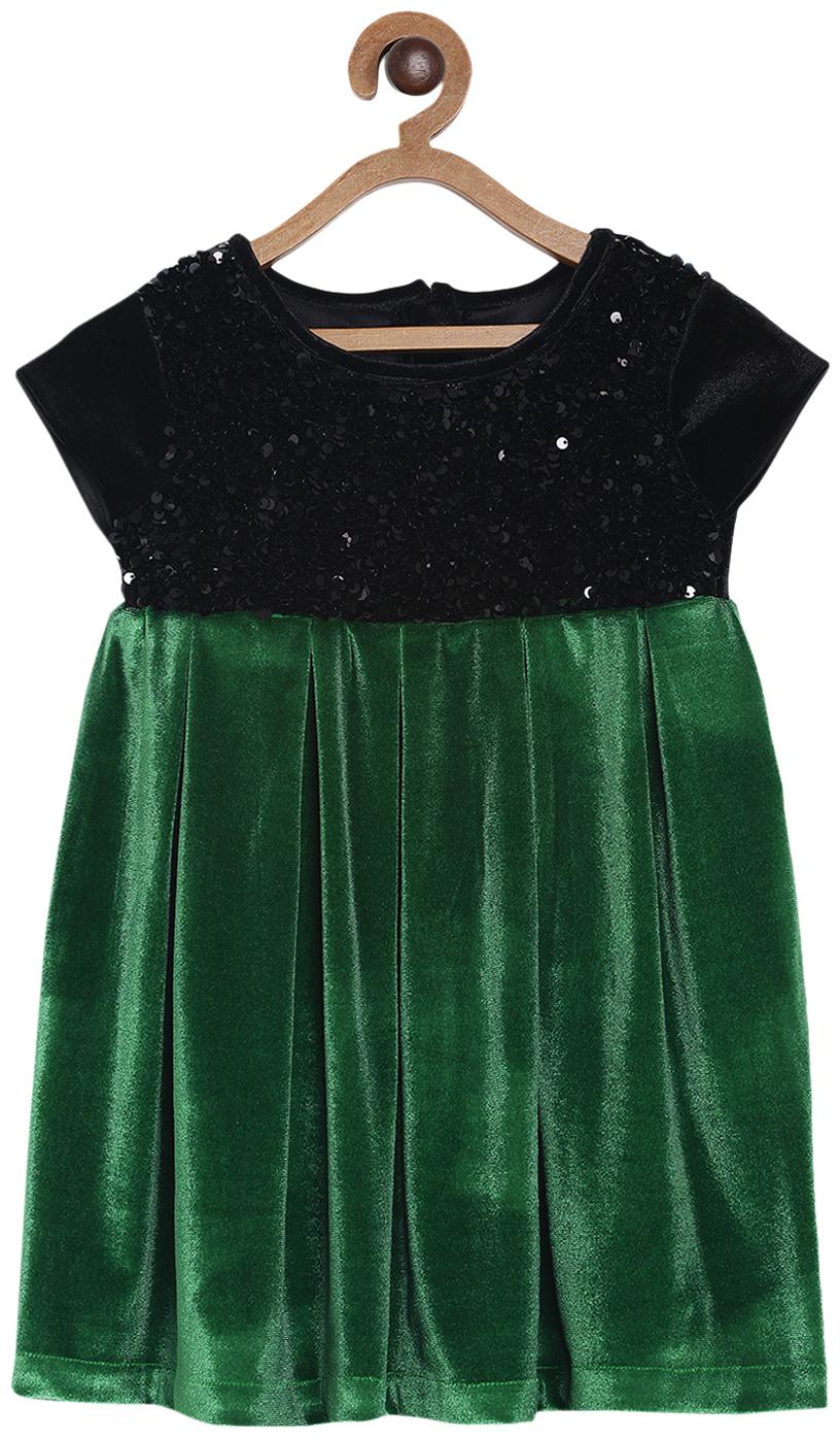 

Tales Stories Baby girl Velvet Embellished Princess frock - Green Black