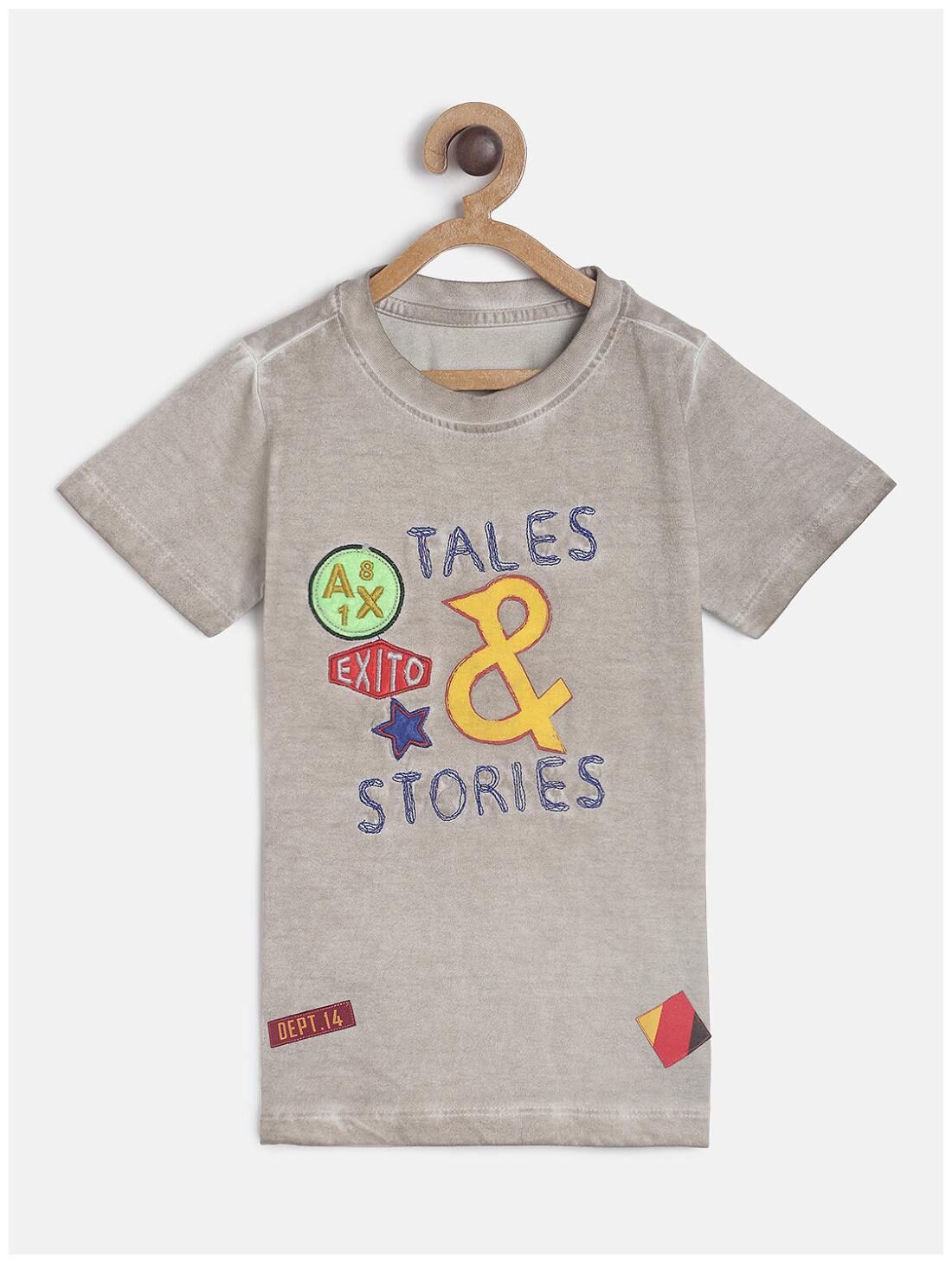 

Tales Stories Boys Beige Embroidered Half Sleeve Cotton T-shirt