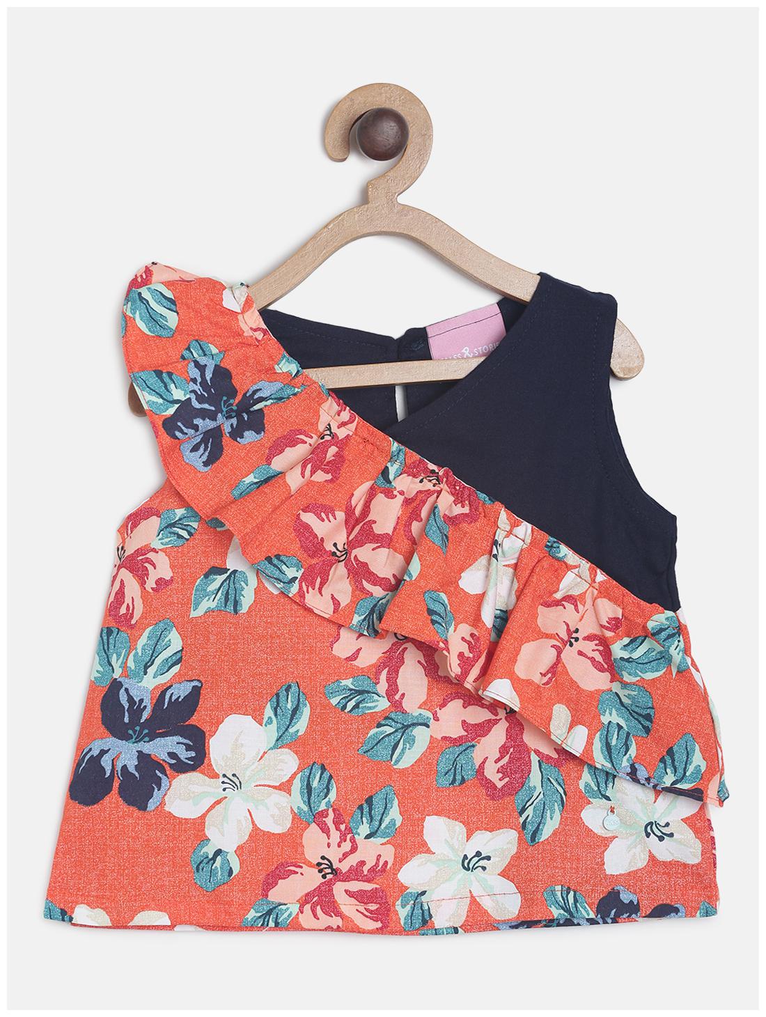 

Tales Stories Girl Cotton Floral Top - Orange