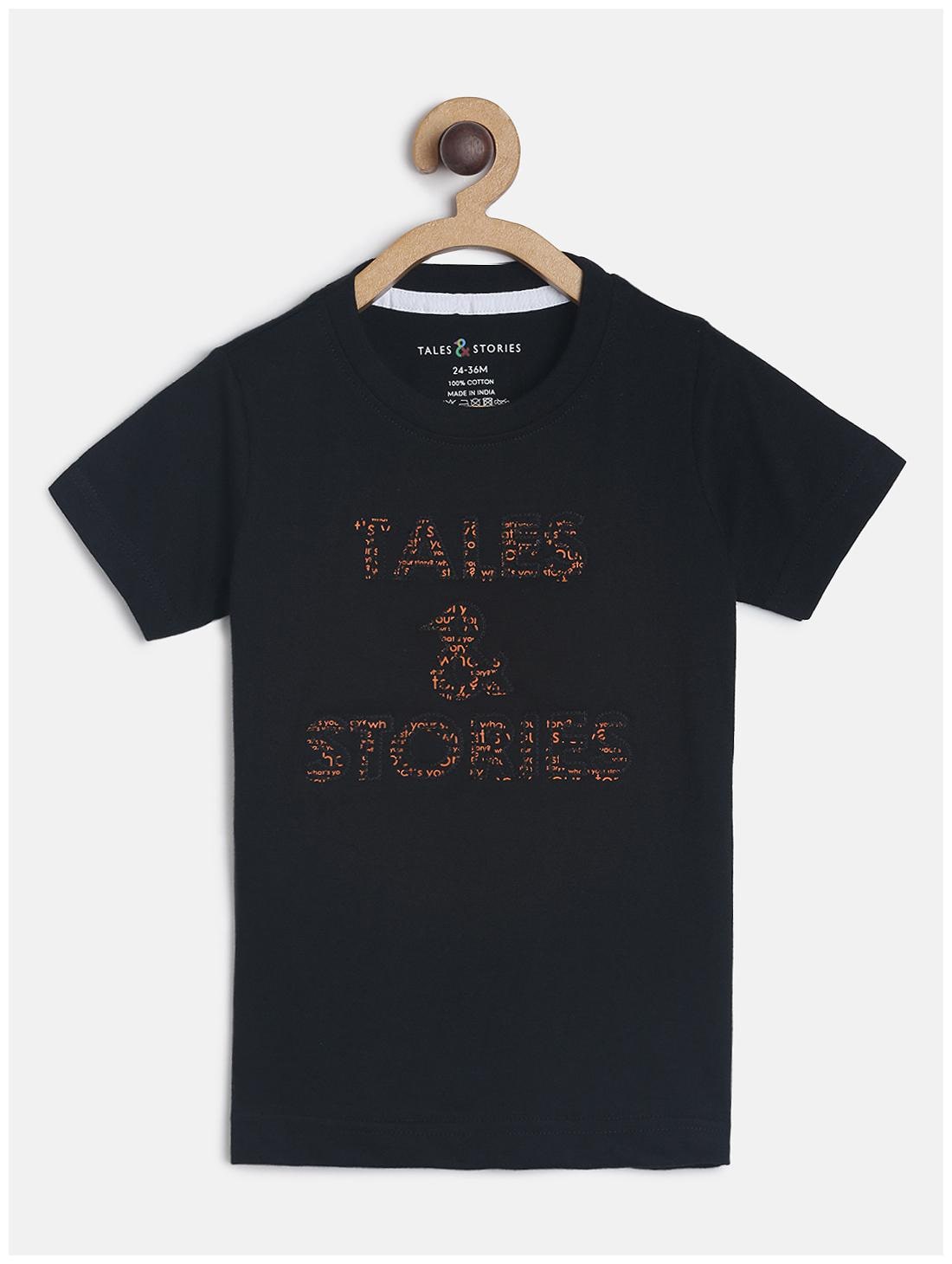 

Tales Stories Cotton Self design T shirt for Baby Boy - Black