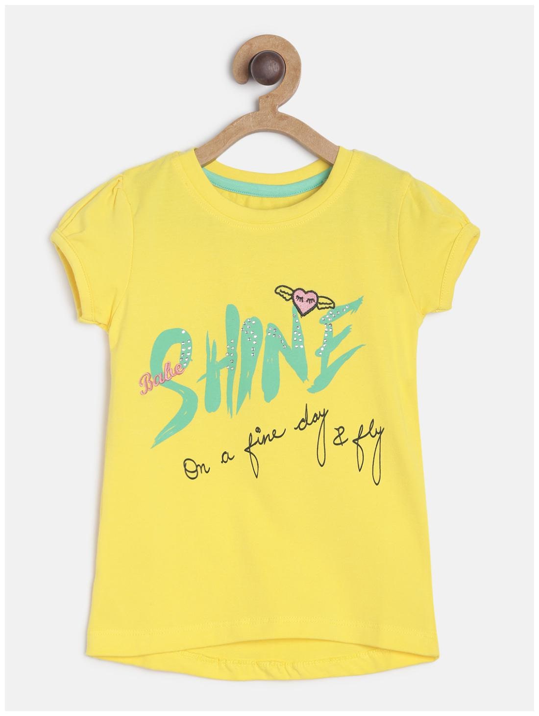 

Tales Stories Girl Cotton Embellished T shirt - Yellow