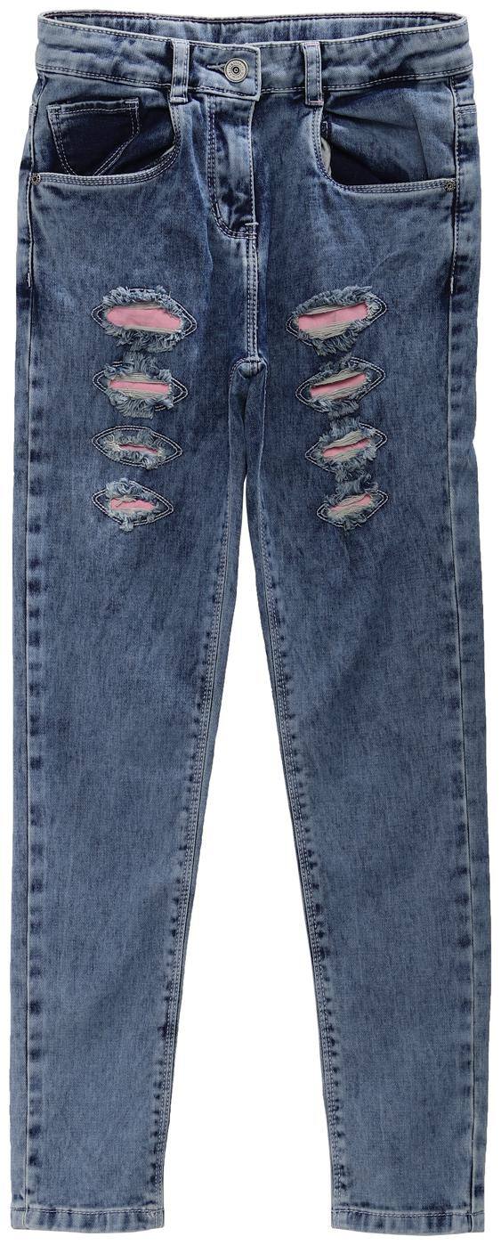 Tales & Stories Girls Blue Slim Fit Mid-Rise Mildly Distressed Jeans Blue