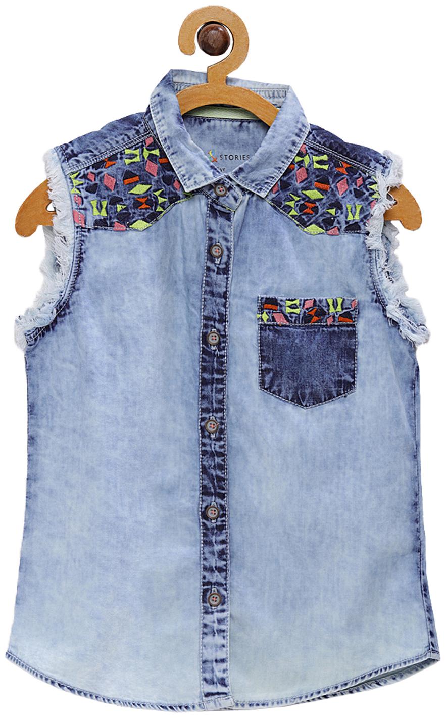 

Tales Stories Girl Cotton Solid Shirt - Blue