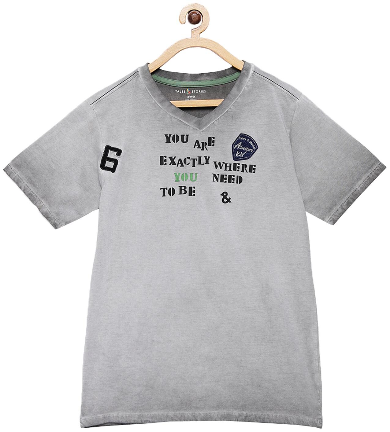 

Tales Stories Boy Cotton Printed T-shirt - Grey