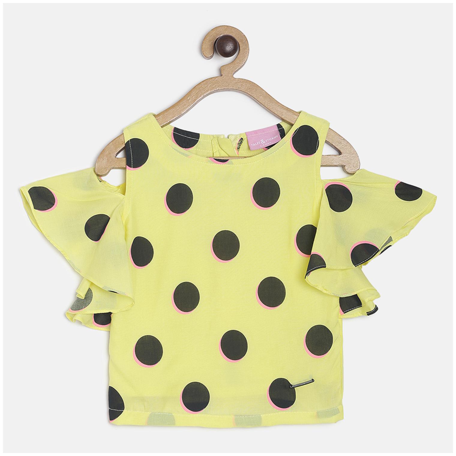 

Tales Stories Girl Cotton Polka dots Top - Yellow