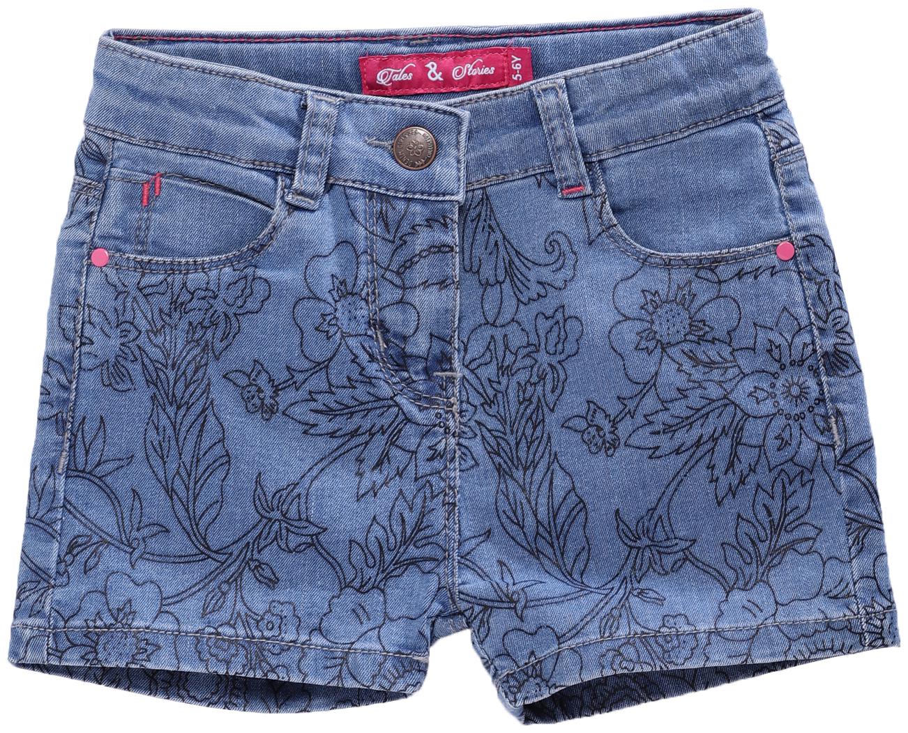 

Tales Stories Girl Cotton Floral Denim shorts - Blue