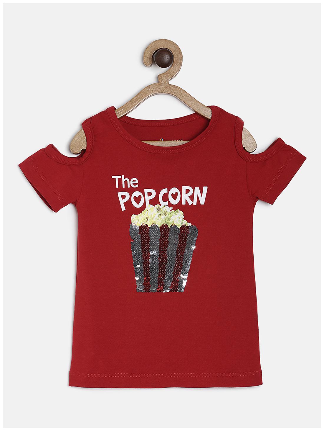 

Tales Stories Cotton Self design T shirt for Baby Girl - Red