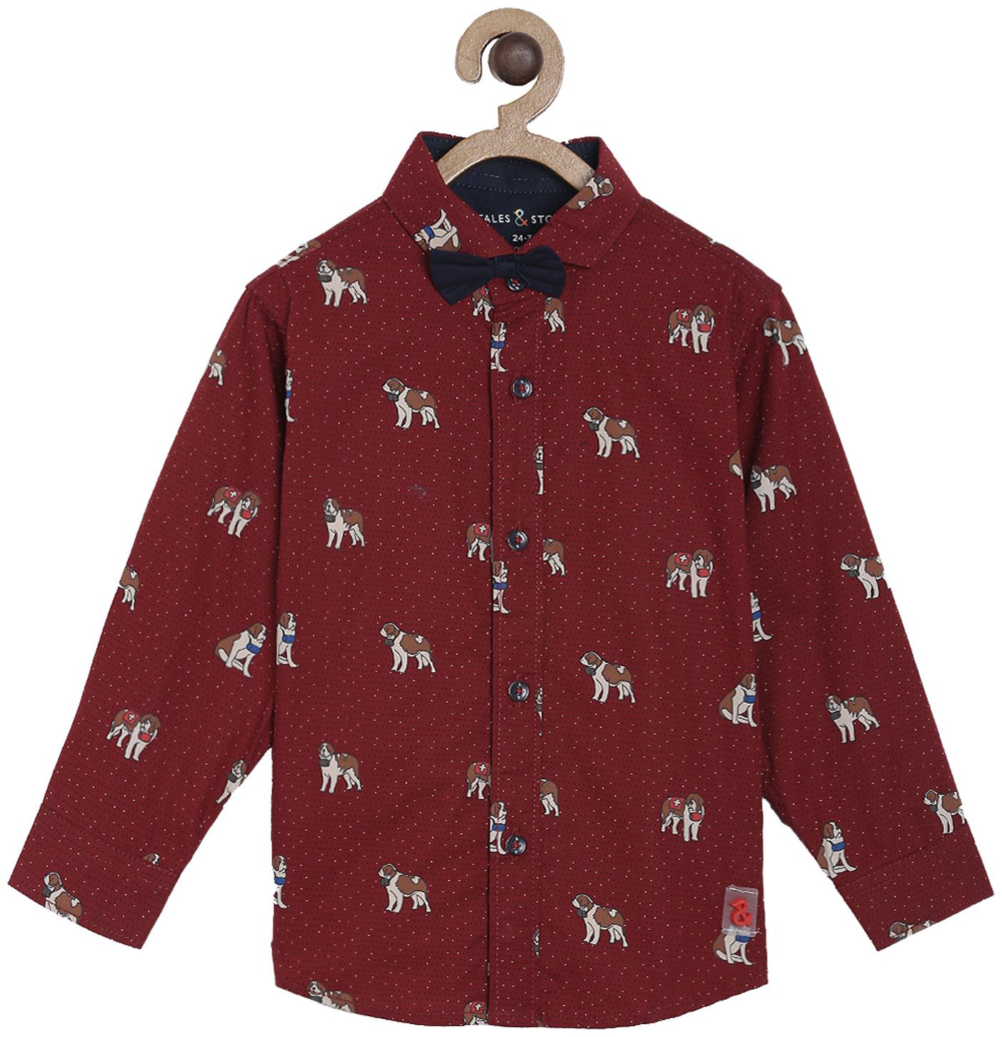 

Tales Stories Boy Cotton Polka dots Shirt Maroon