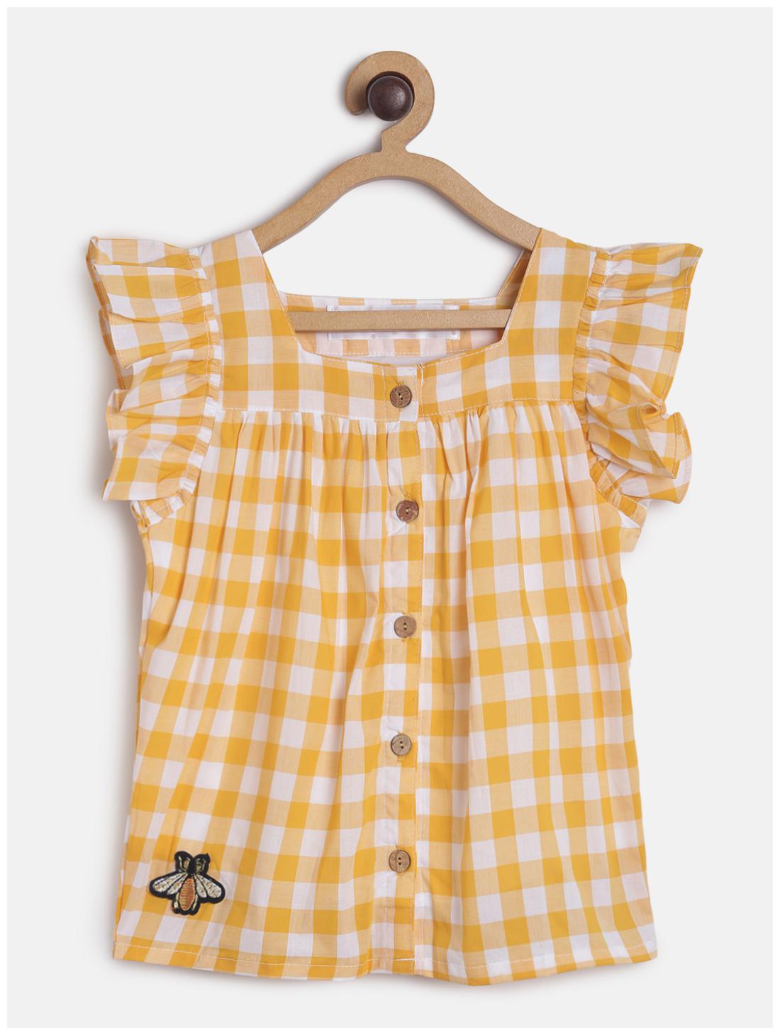 

Tales Stories Girl Cotton Checked Top - Yellow