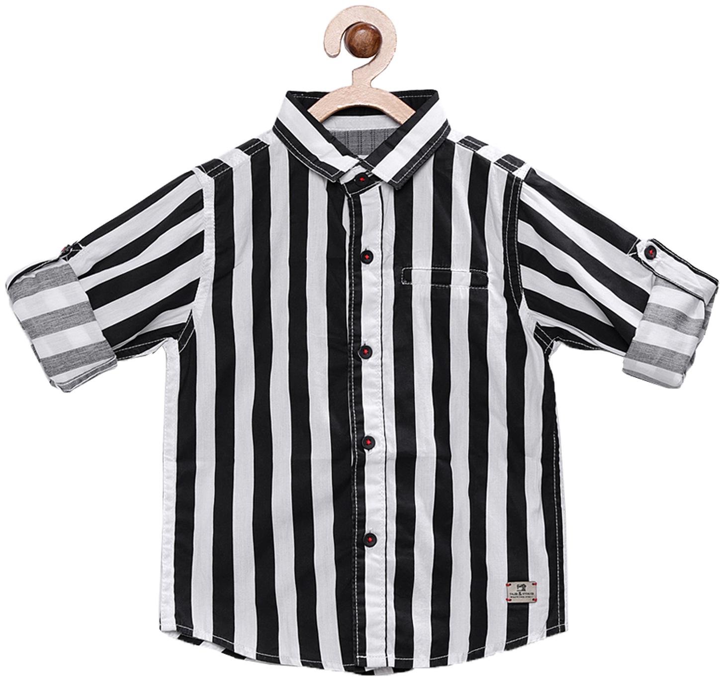 

Tales Stories Cotton Striped Shirt for Baby Boy - White Black