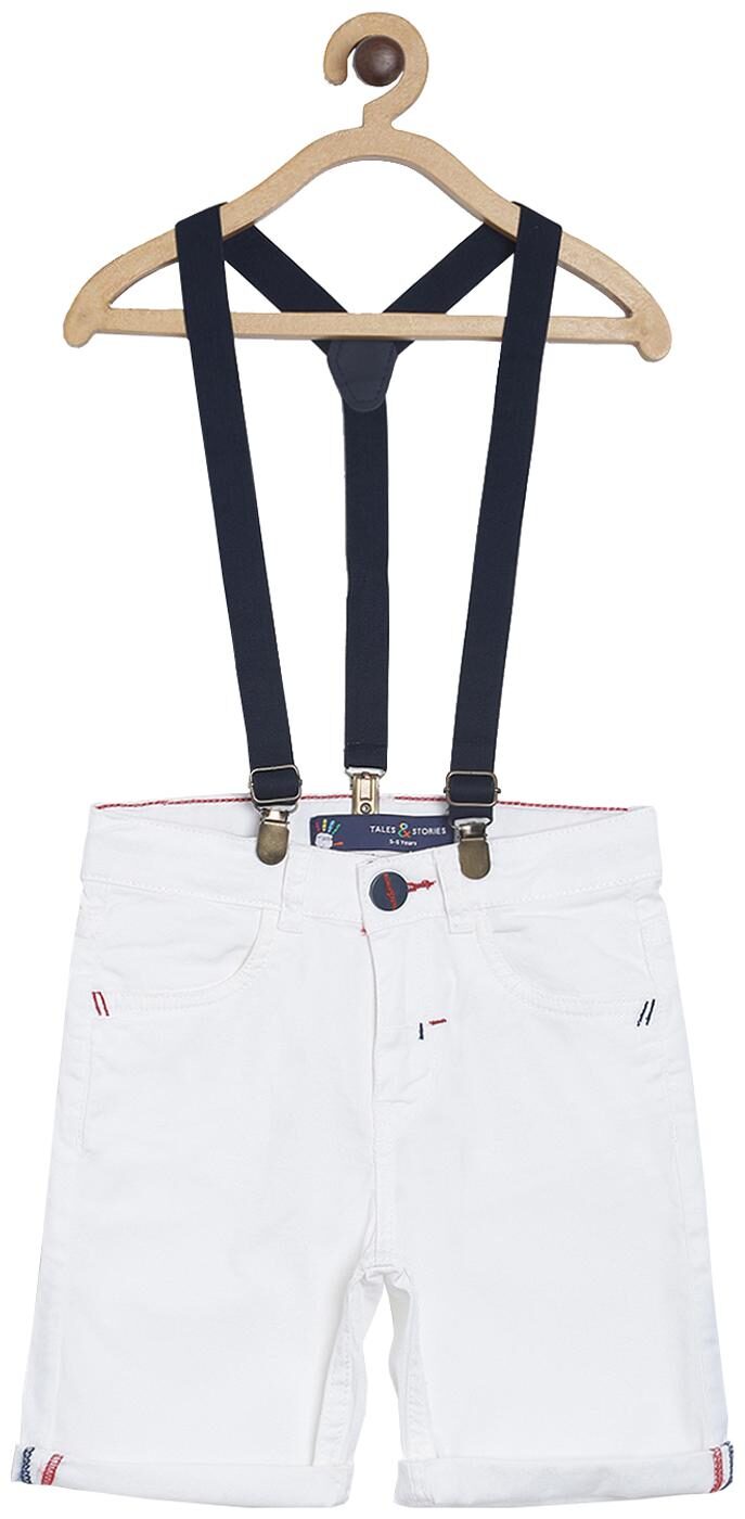 

Tales Stories Boys White Regular Fit Cotton Shorts with Suspenders