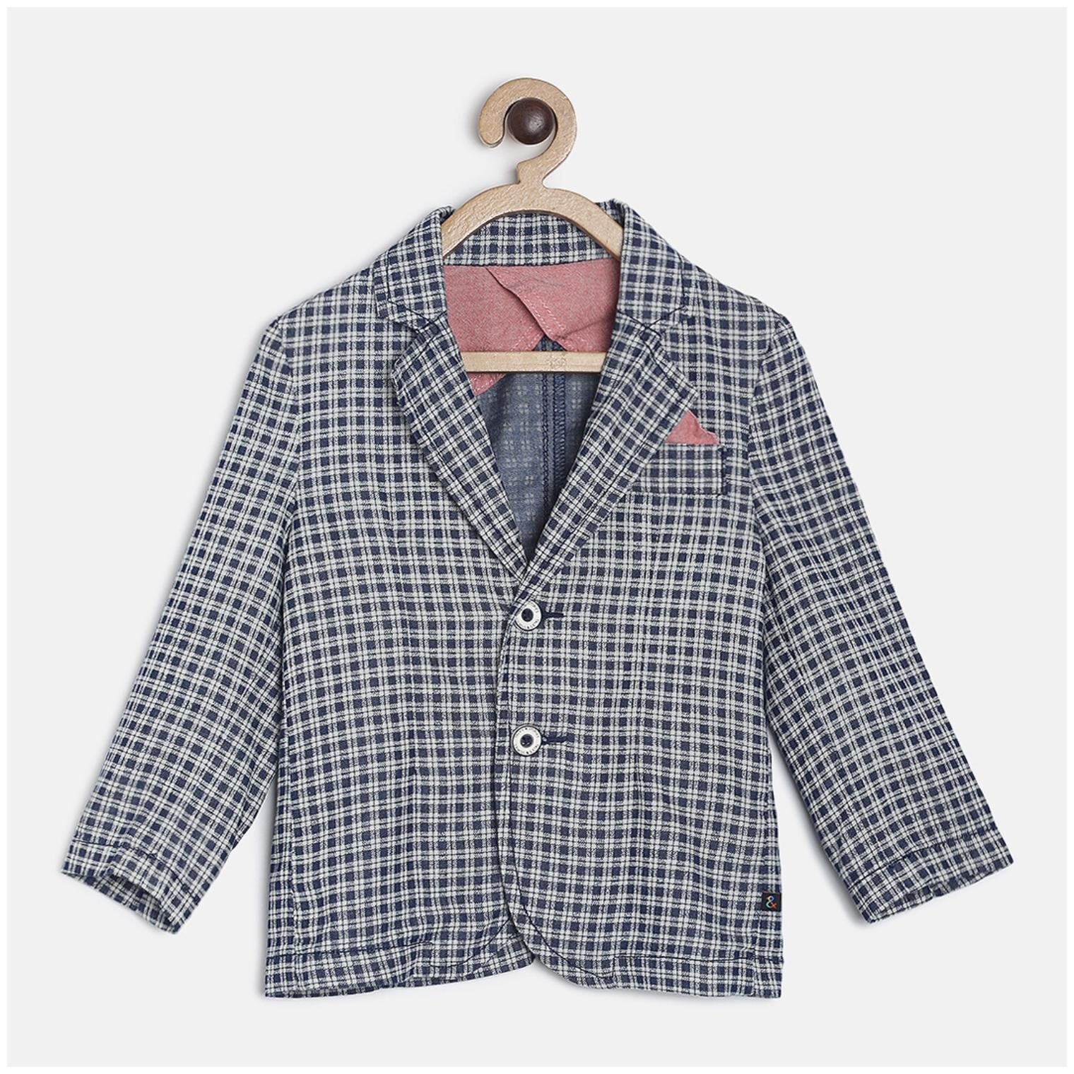 

Tales Stories Boy Cotton Checked Ethnic jacket - Blue