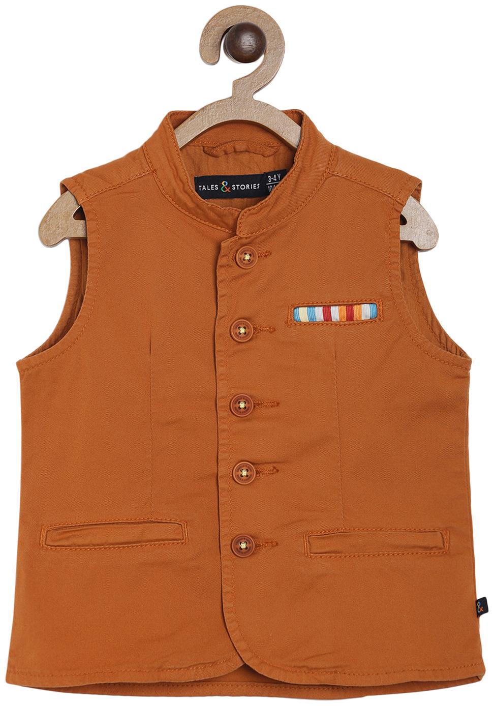 

Tales Stories Boy Cotton Solid Ethnic jacket - Brown
