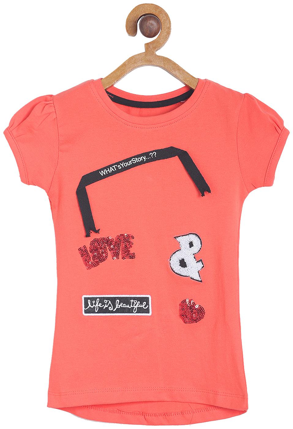 

Tales Stories Girl Cotton Embellished T shirt - Red
