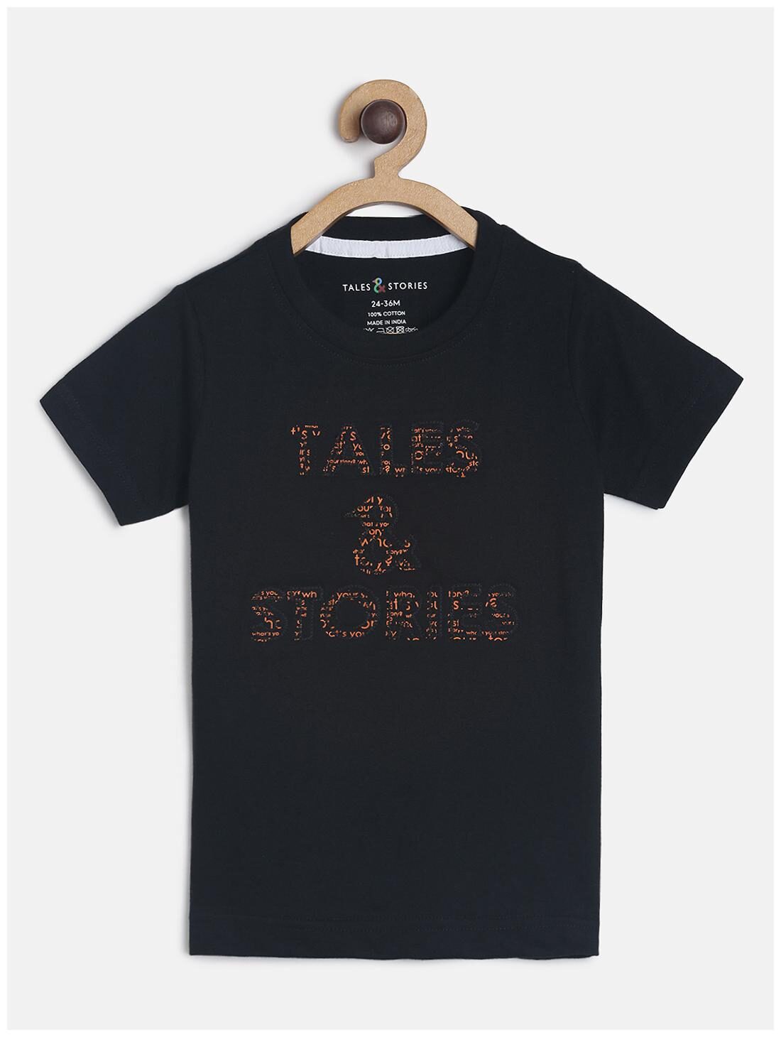 

Tales Stories Cotton Self design T shirt for Baby Boy - Black