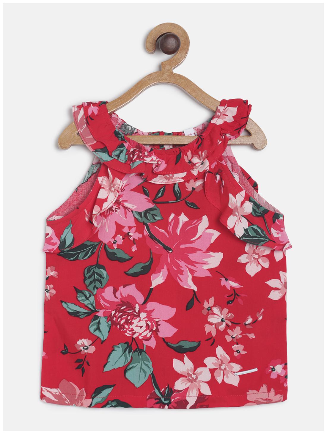 

Tales Stories Girl Cotton Floral Top - Red