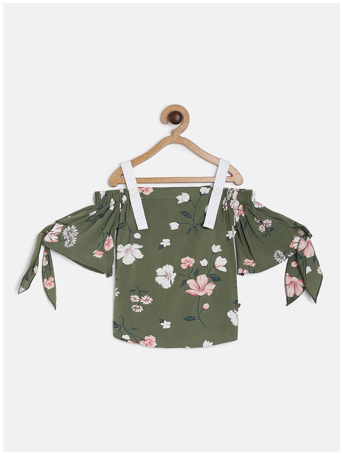 

Tales Stories Girl Cotton Floral Top - Green