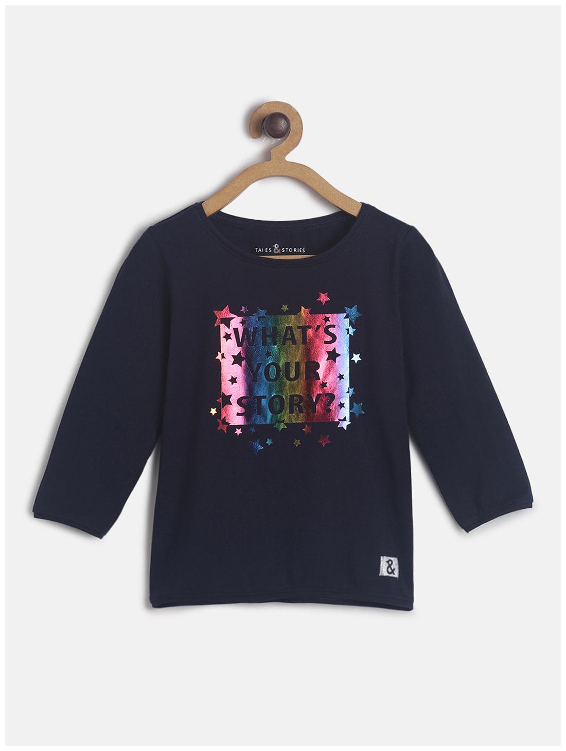 

Tales Stories Girl Cotton blend Printed T shirt - Blue