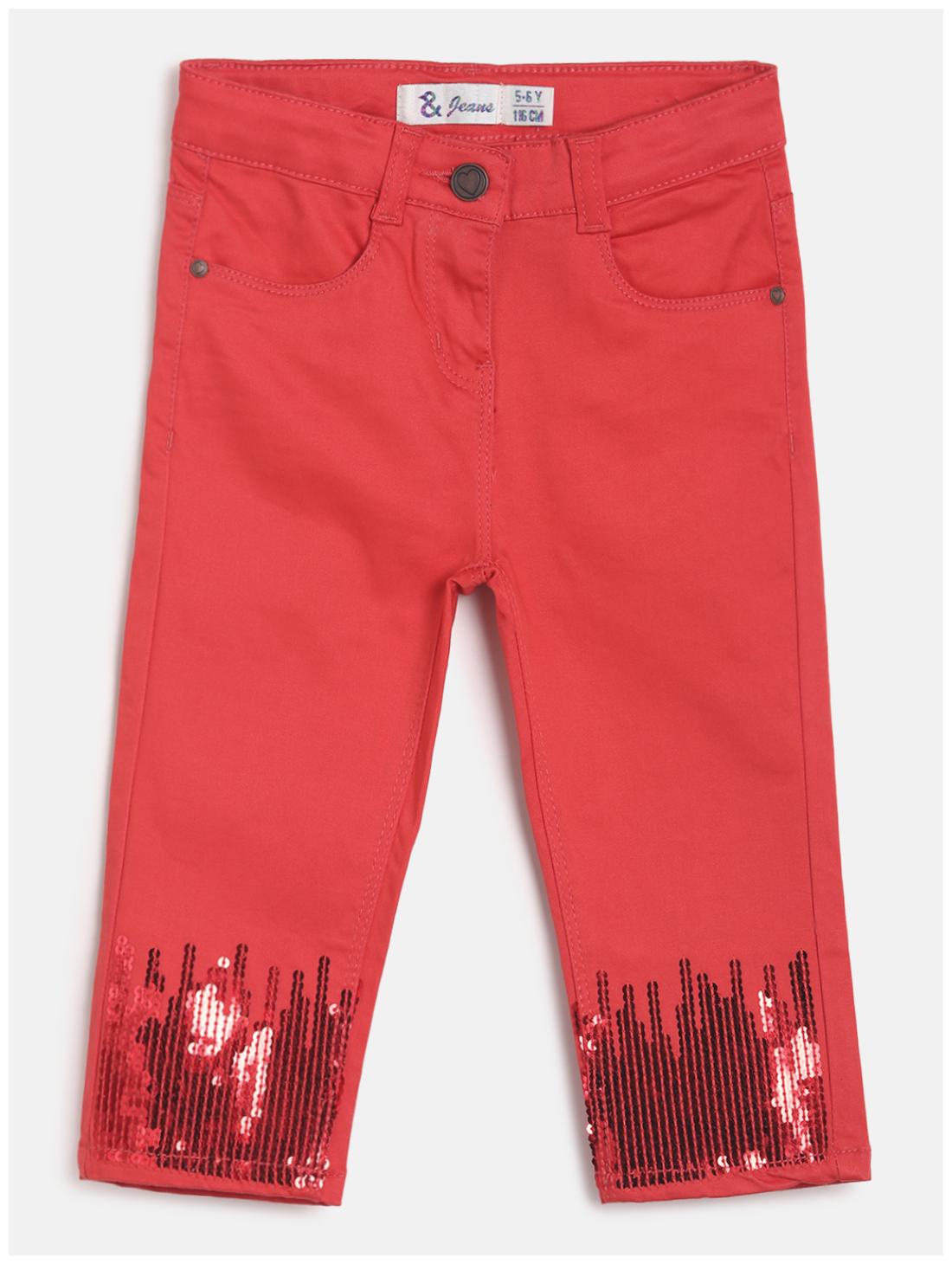 

Tales Stories Cotton Blend Embellished Red Color Capri For Girl