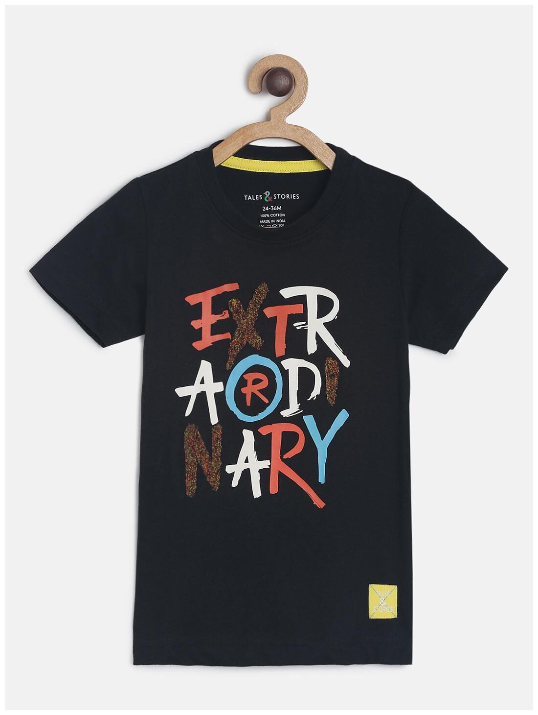 

Tales Stories Baby Boys Black Typography Printed Half Sleeve Cotton T-shirt
