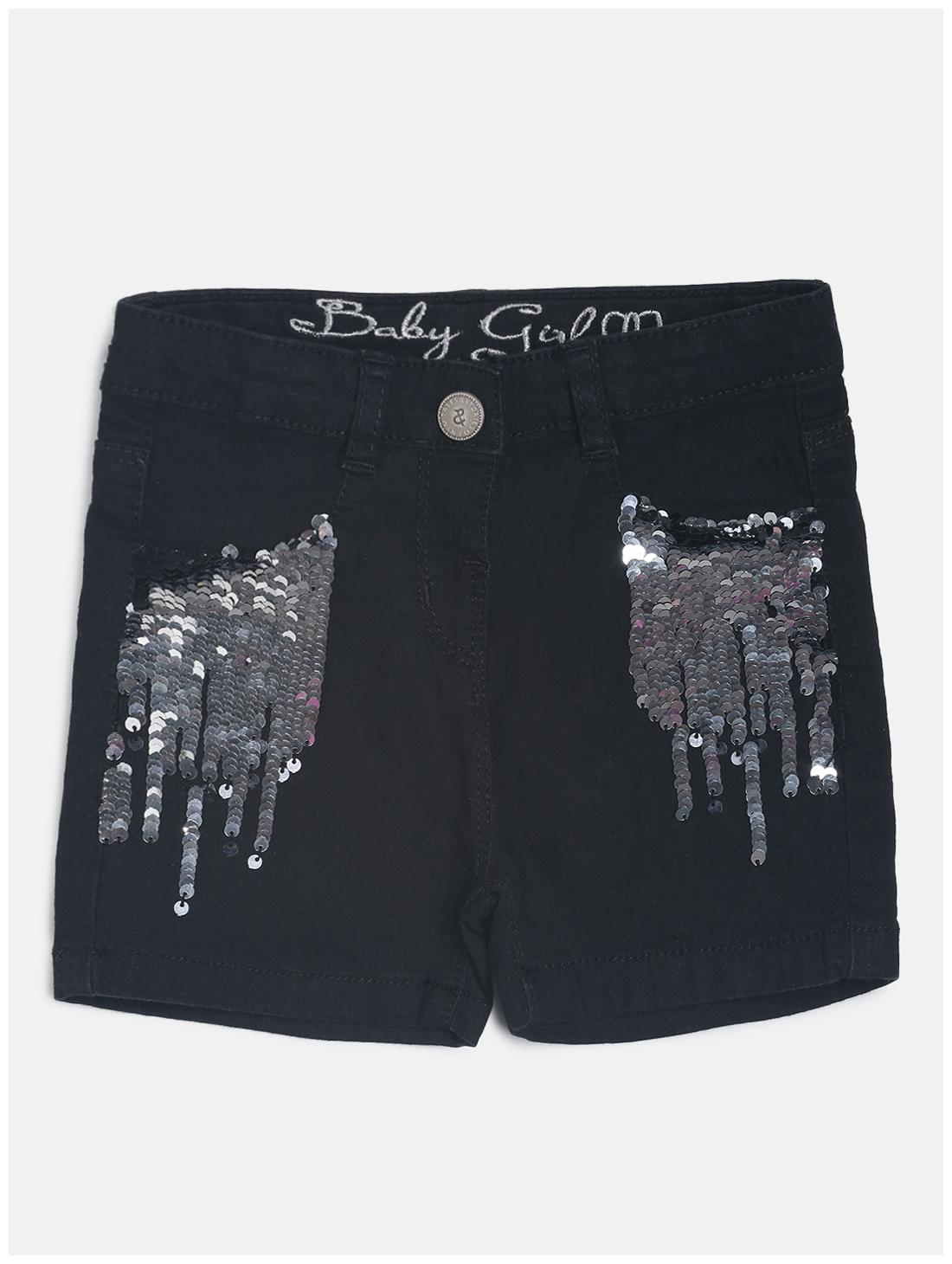 

Tales Stories Girl Cotton Solid Denim shorts - Black
