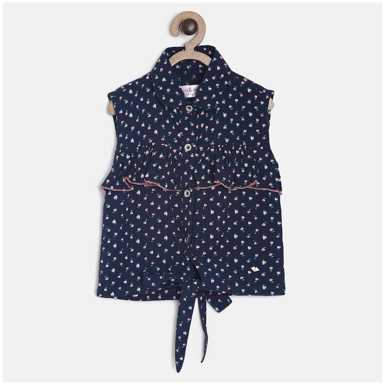 

Tales Stories Girl Cotton Floral Top - Blue