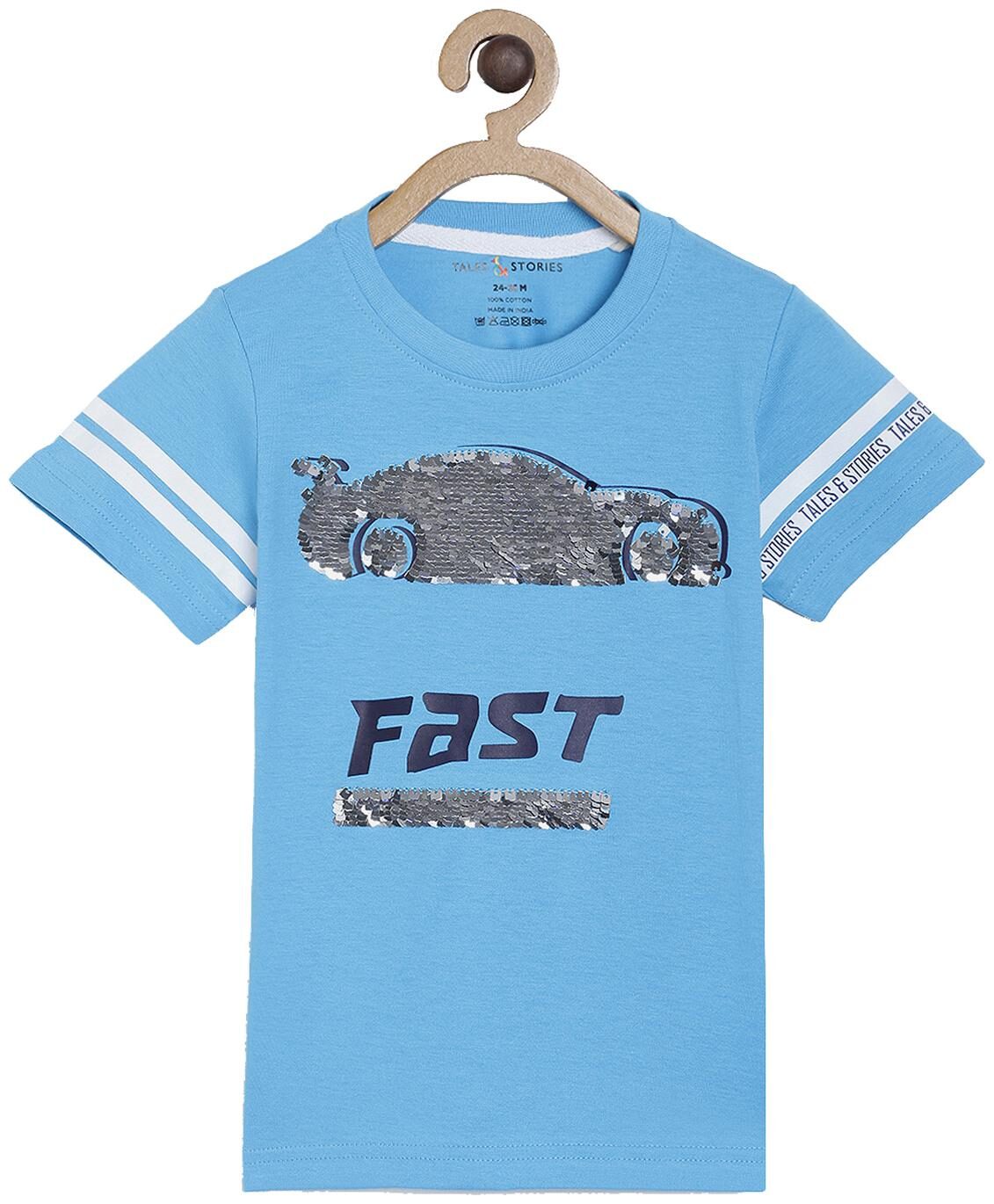 

Tales Stories Boy Cotton Embellished T-shirt - Blue