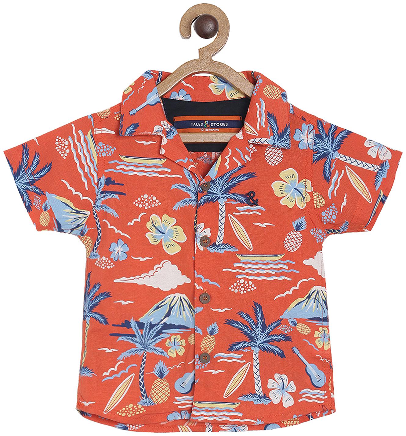 

Tales Stories Boy Cotton Floral Shirt Orange