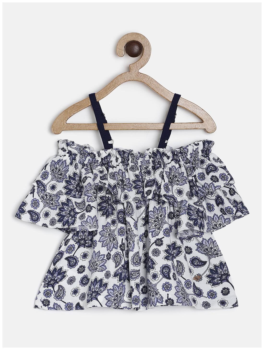 

Tales Stories Girl Cotton Floral Top - Grey