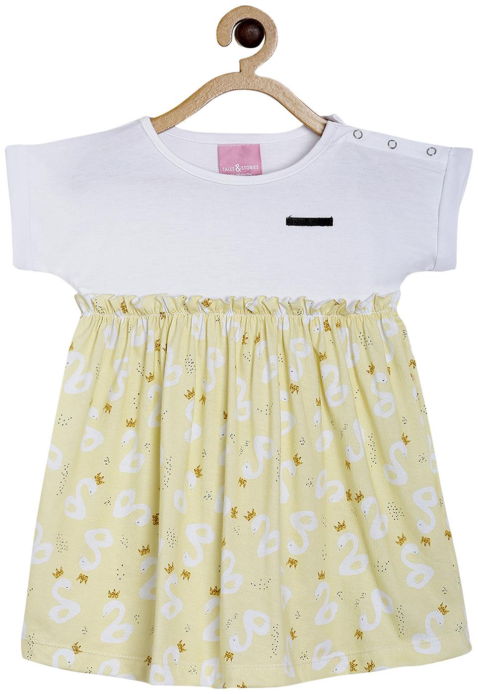 

Tales Stories White Cotton Short Sleeves Midi Princess Frock ( Pack of 1 )
