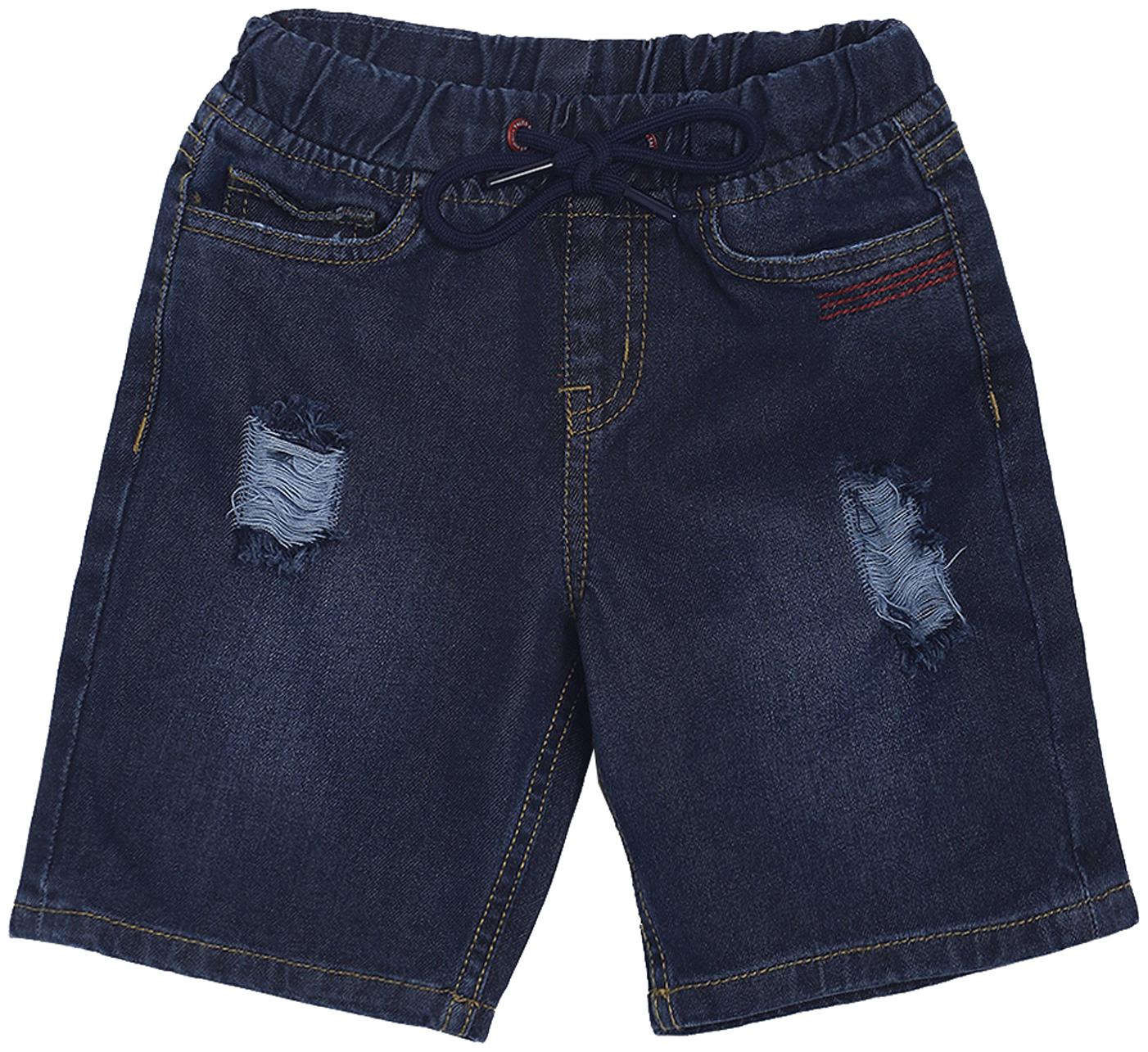 

Tales Stories Boys Dark Blue Solid Regular Fit Distressed Denim Shorts