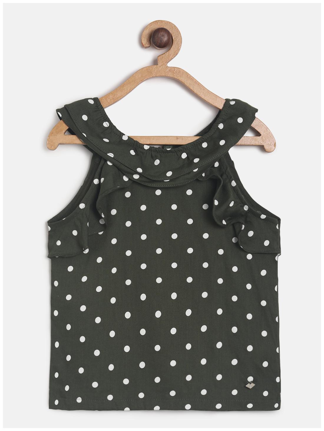 

Tales Stories Girl Cotton Polka dots Top - Green