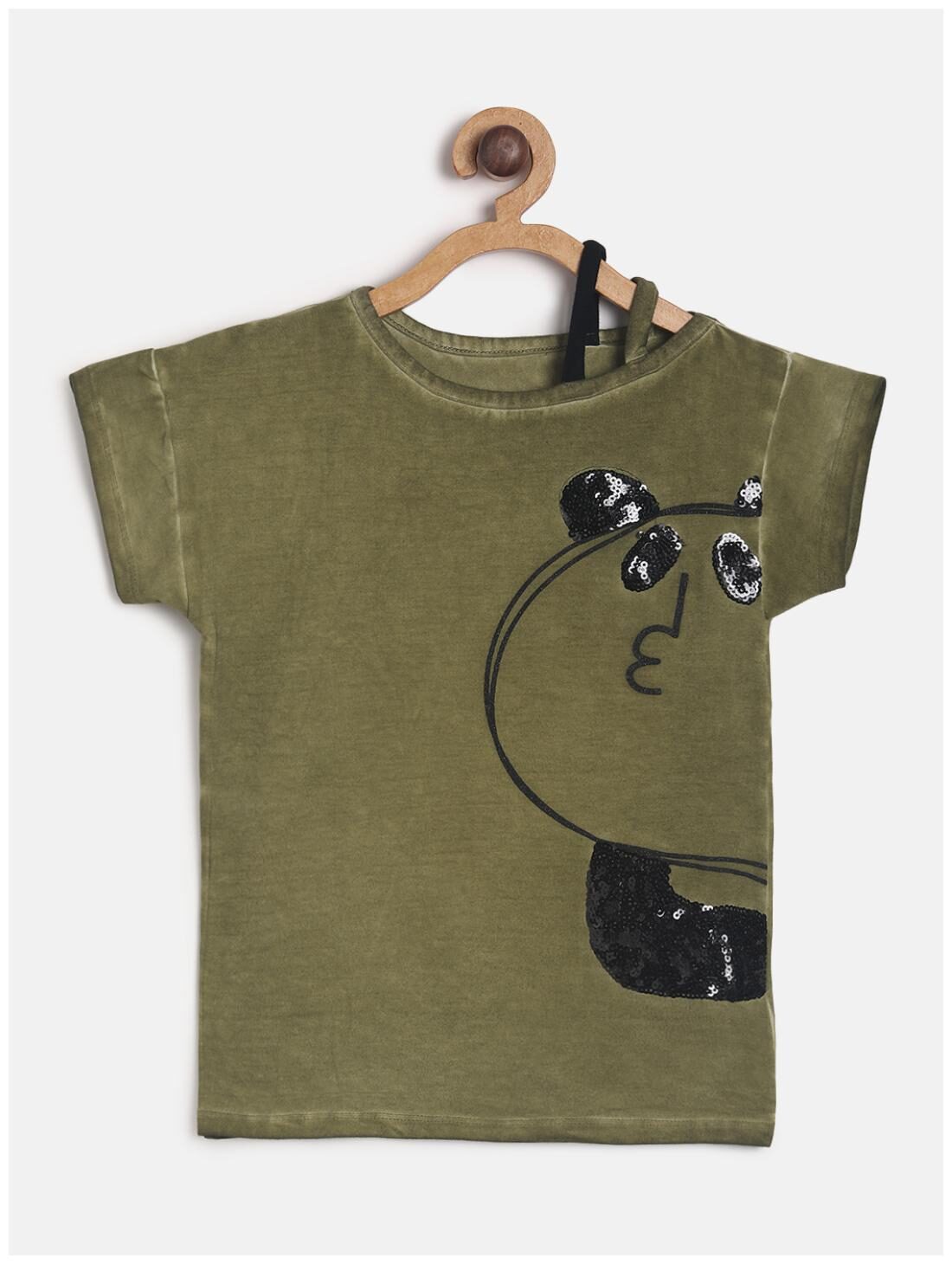 

Tales Stories Girl Cotton Self design T shirt - Green