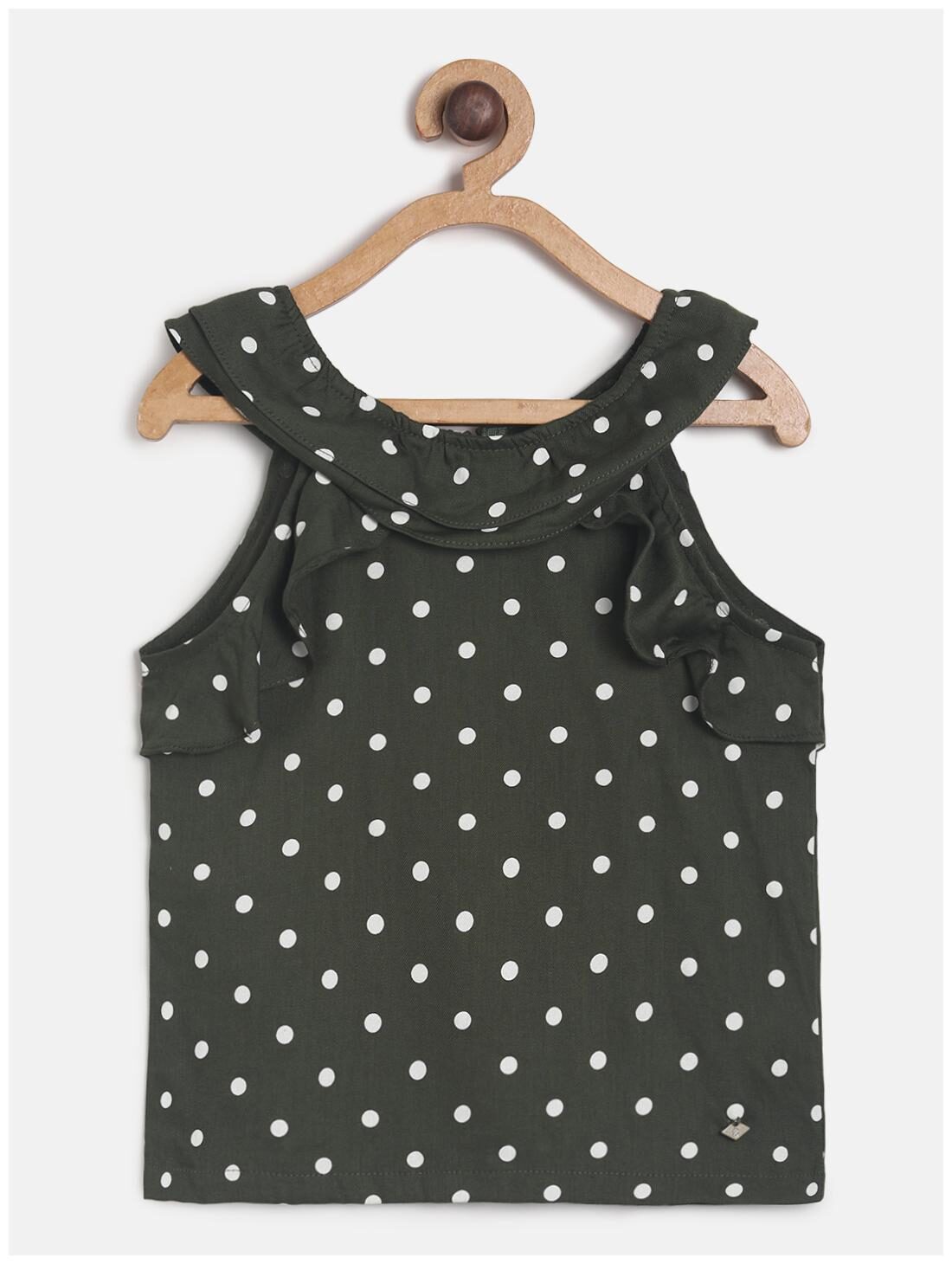 

Tales Stories Girl Cotton Polka dots Top - Green