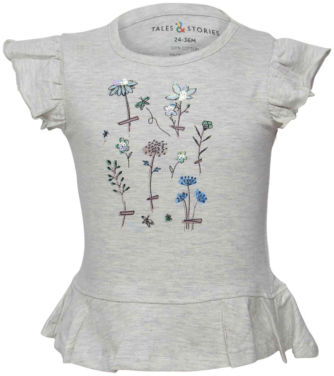 

Tales Stories Girl Cotton Printed T shirt - Grey