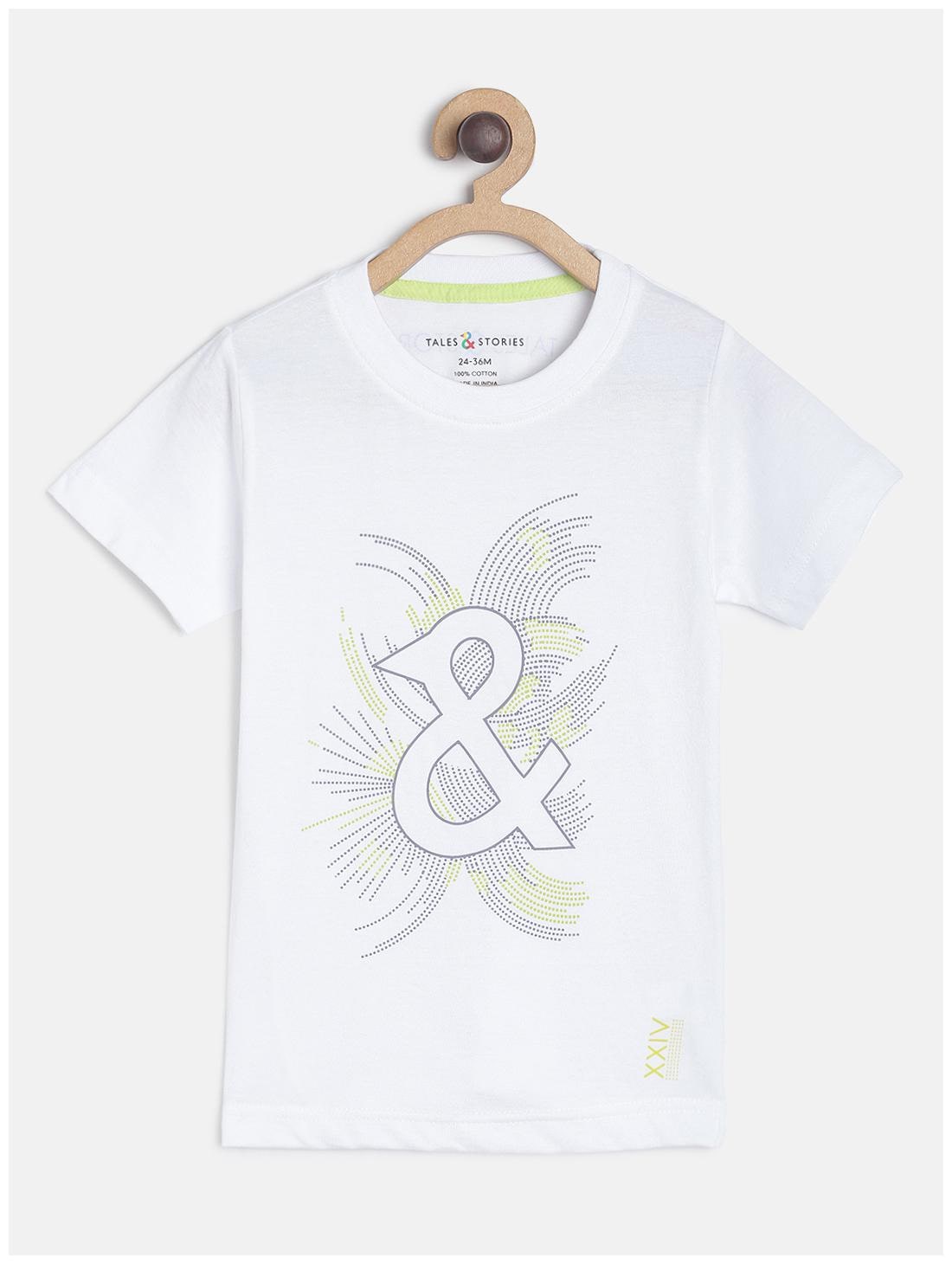 

Tales Stories Boys White Brand Logo Printed Half Sleeve Cotton T-shirt