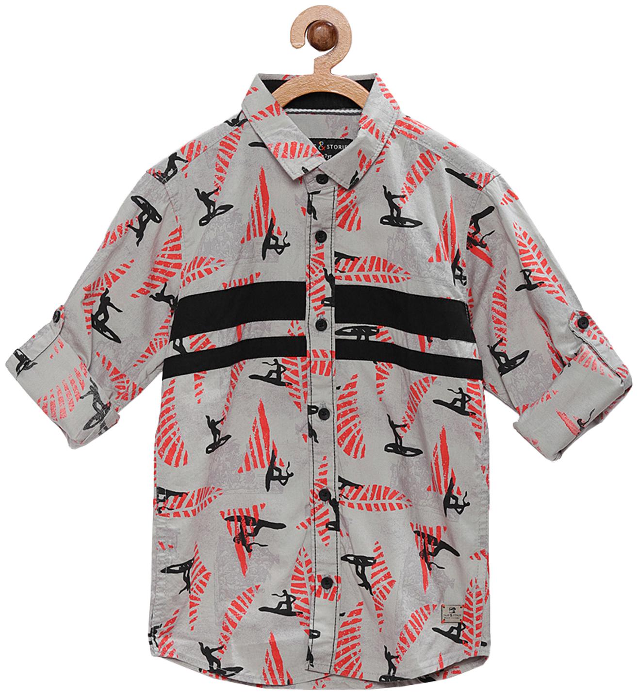 

Tales Stories Boy Cotton Printed Shirt Grey