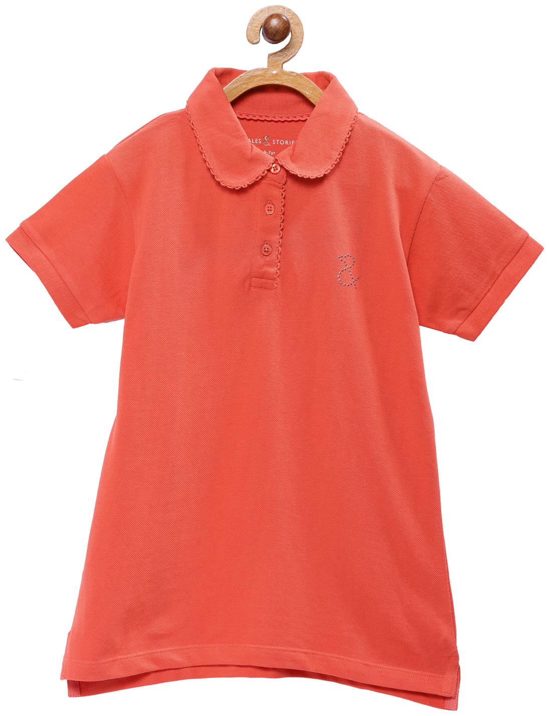 

Tales Stories Girl Cotton Solid T shirt - Orange